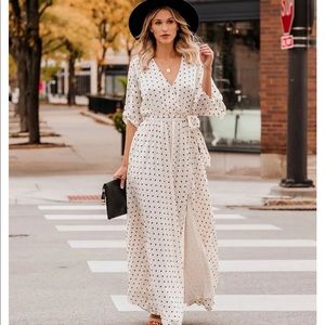 NWT. Vici Dolls Beside You Polka Dot Kimono Maxi Dress. Size L.